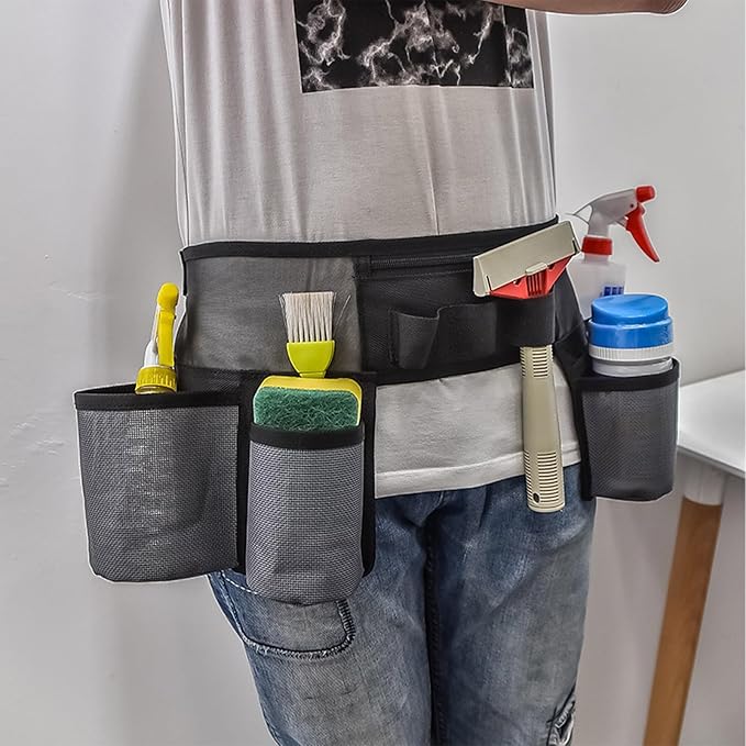 Cleaning Tool Belt - Adjustable Storage Multi-Pocket, Utility Pouch Costume Tool Belt for Scissors Bottle Brush Women Men Home Hotel Work Gardening Housekeeping