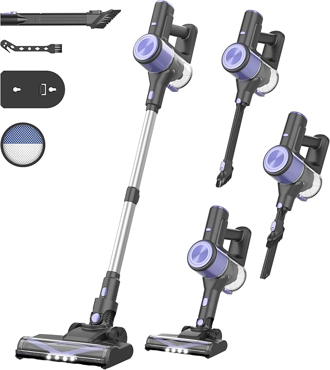 N17 Cordless Vacuum Cleaner, Upgraded Lightweight Stick Vacuum for Home, Max 45mins Runtime, Powerful Suction, Self-Standing, Anti-Tangle, Rechargeable Vacuum for Hard Floors Carpets Pet Hair