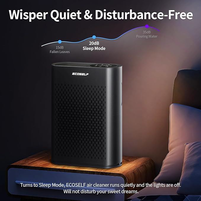 Air Purifier for Large Room, Cleans 2,400 ft² in 30 Mins, 3-Stage True HEPA, 360° Airflow, Large Touch Display Control, Real-Time Air Quality (PM2.5) Display, Ultra-Quiet 20dB Sleep Mode, HAP602 Black