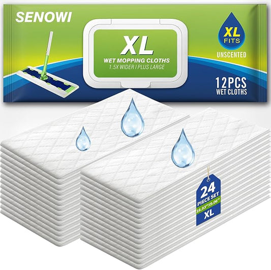 XL Wet Pads Refills Compatible with Swiffer Sweeper XL Mop, Disposable Heavy Duty Wet Mopping Cloths Refill XL for Hardwood Floor Mopping and Cleaning, Unscented, 24 Count