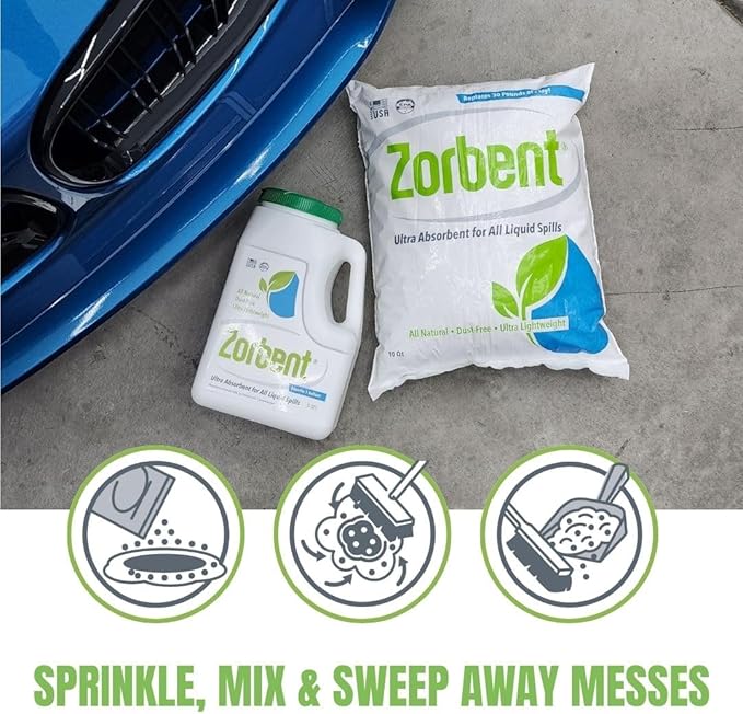 Zorbent Liquid Spill Cleanup 10 Quart Bag | 16X More Absorbent for Grease, Oil, Blood – Reusable for Floor, Carpet, Pet Accident, or Biohazard Mess – Fast Acting, Lightweight, Non-Toxic