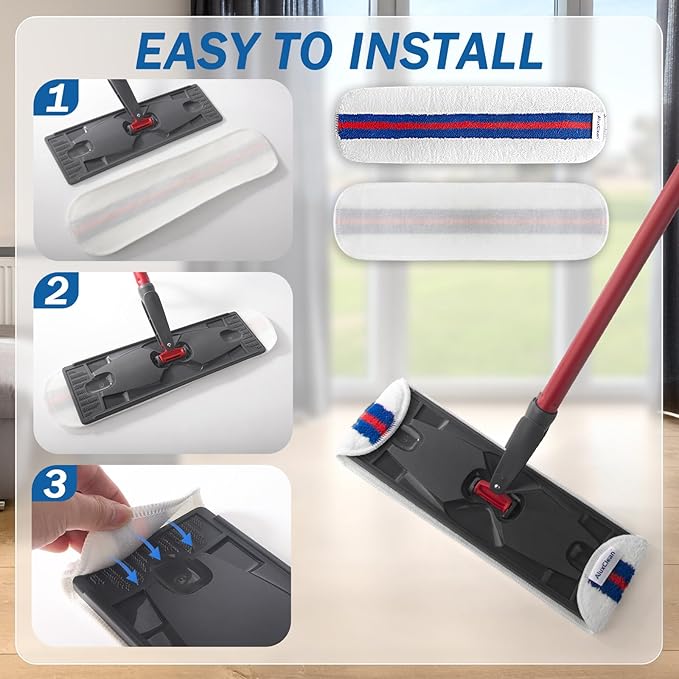 Upgraded Flat Mop Pads Compatible with O-Cedar H2prO Flat Mop System, AluxClean Reusable Mops Head Replacements for O-Cedar, 4 Pack Mops Refills for Deep Cleaning