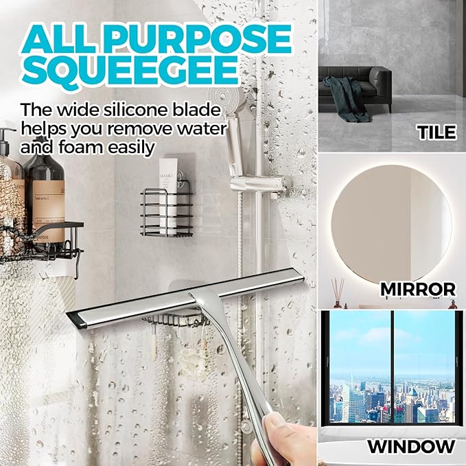 ALOFLD 2 Pack Shower Squeegee for Glass Doors, Stainless Steel Rustproof Squeegee for Shower Glass