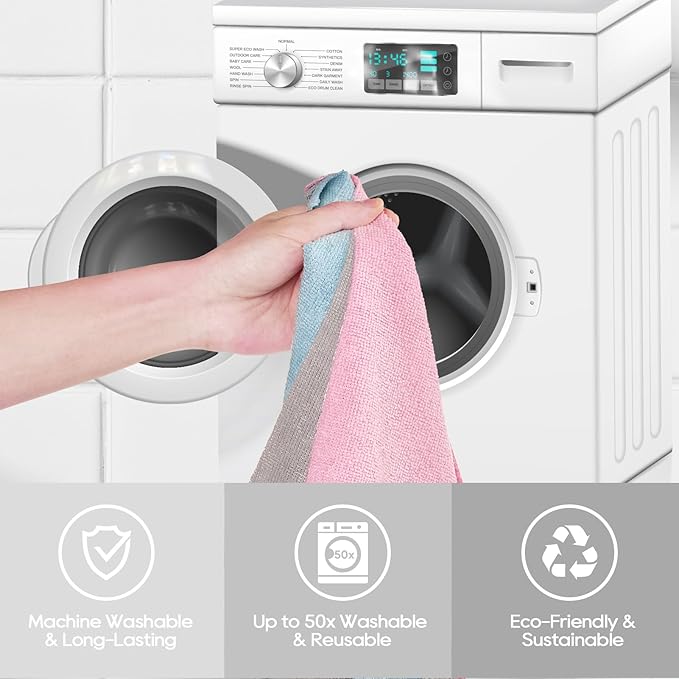 HONOVA Microfiber Cleaning Cloth Roll 45 Pack, Reusable Paper Towels Washable Roll, 12" x 12", Tear Away Microfiber Towels, Highly Absorbent, Lint Free Dish Rags for Kitchen, Window, Car, Shop(Grey)