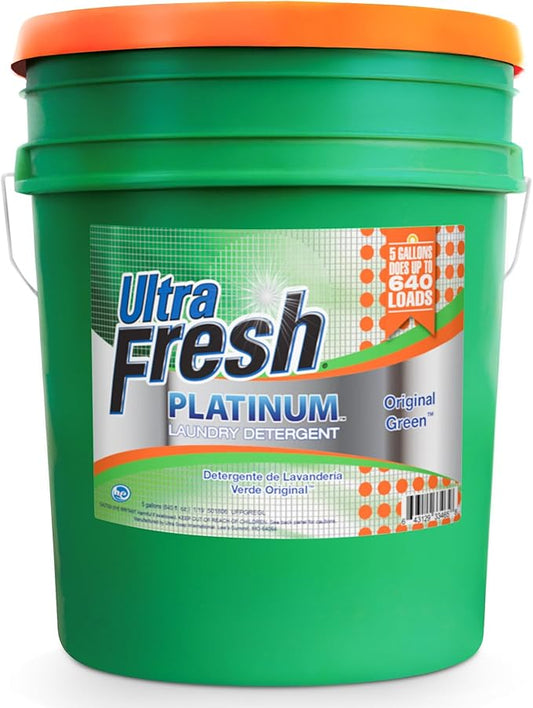 Ultra Fresh Liquid Laundry Detergent Washing Soap, 3X Platinum, 5 Gal, Original Green - Household Cleaning Supplies and Accessories for Clothing and Fabric Items