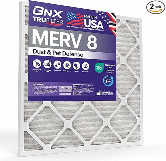 BNX TruFilter MERV 8 Compatible with AprilAire Replacement Filter (2-Pack) - MADE IN USA - Air Conditioner Furnace Filters HVAC AC Furnace Filters for Dust, Pet, Mold, Pollen MPR 600-700 FPR 5 20x25x4