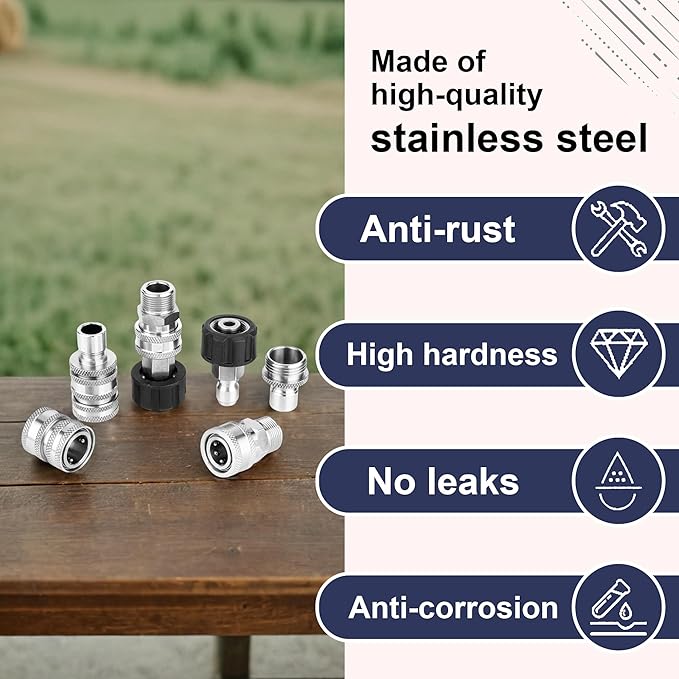Pressure Washer Quick Connect Kit, M22 14mm to 3/8” Quick Connect for Pressure Washer Hose, Stainless Steel