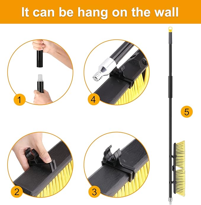 18 Inches Push Broom Outdoor- Heavy Duty Broom with 63" Long Handle for Deck Driveway Garage Yard Patio Concrete Floor Cleaning