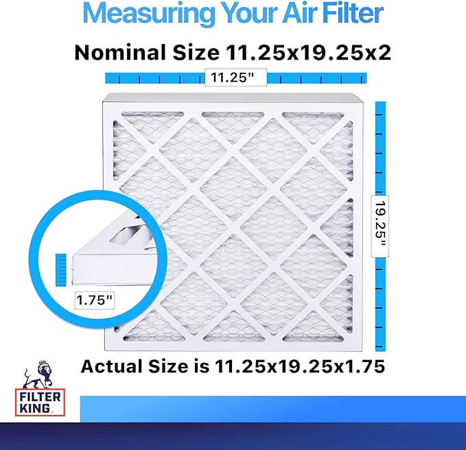 Filter King 11.25x19.25x2 Air Filter | 6-PACK | MERV 8 HVAC Pleated A/C Furnace Filters | MADE IN USA | Actual Size: 11.25 x 19.25 x 1.75"