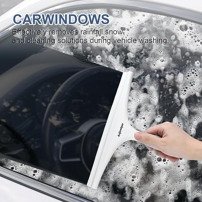 Silicone Shower Squeegee with Hook, Bathroom Squeegee for Shower Glass, Squeegee for Shower Doors, Mirror and Window, Shower Squeegee for Tile Shower Walls(10 inch, White & Gray)