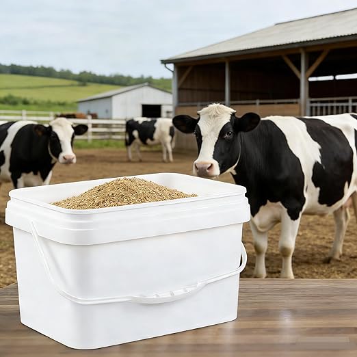 4 Pcs 3 Gallon Food Grade Bucket with Lid, Rectangular Bucket Pail with Plastic Handles for Storing Dry Food, Charcoal, Camping, Fishing (White)