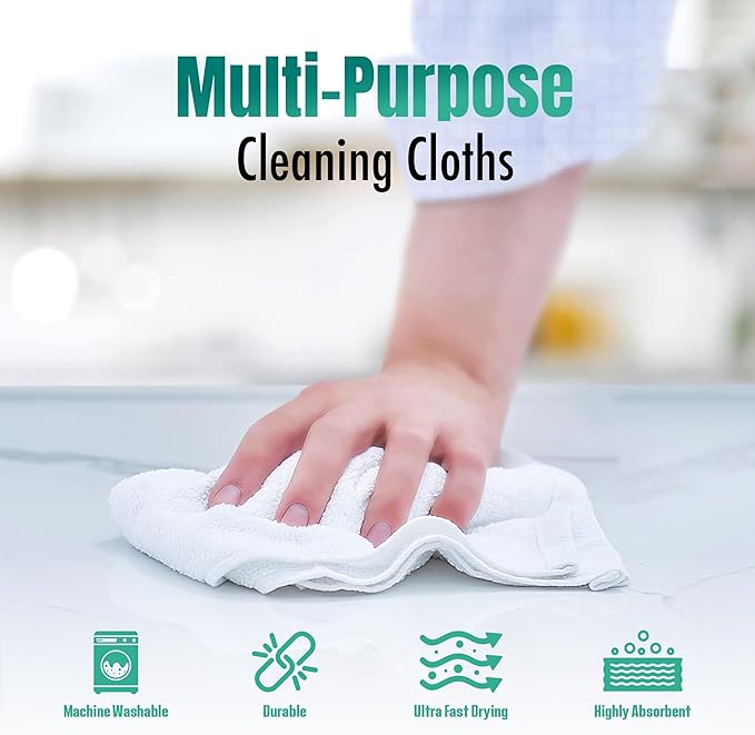 ZUPERIA Terry Towels Pack of 36 (14" X 17" Inches) 100% Cotton Terry Barmop Towels - Absorbent & Durable Bar Rags, Multipurpose Cleaning Rags for Home, Automotive & Garage Cleaning Supplies (White)