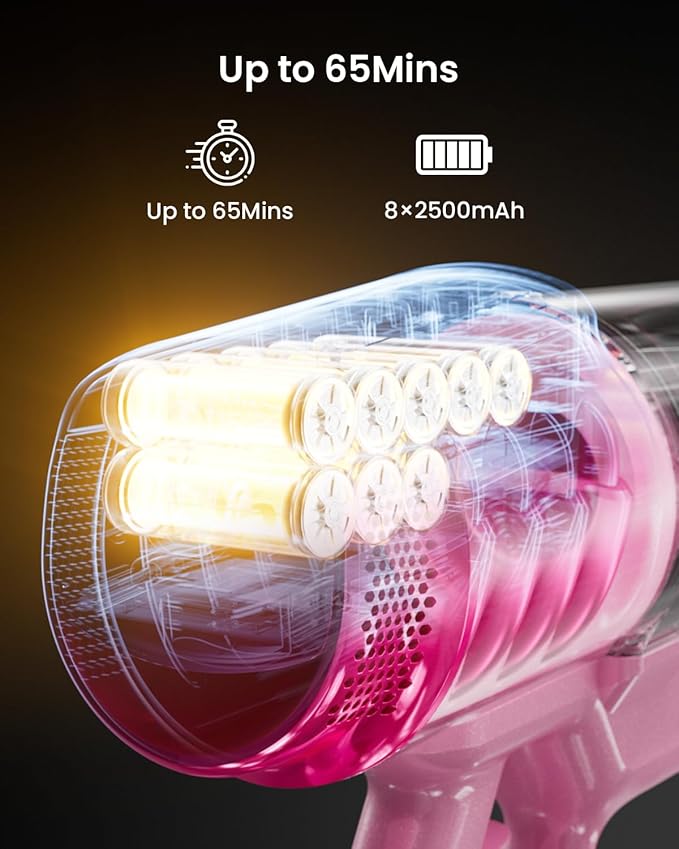 Cordless Vacuum Cleaner,55KPa 650W 65Mins Vacuum Cleaners for Home,Stick Vacuum with LED Display &Anti-tangle Brush and Self-Standing Design,Vacuum Cleaner for Hardwood Floors,Carpet,Pet Hair(Pink）