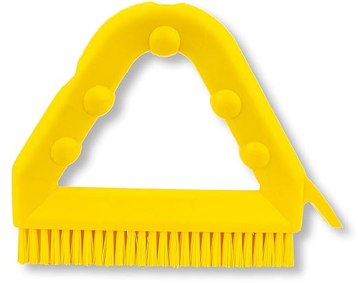 SPARTA Plastic Commercial Grout Brush, Triangle-Shaped Scrub Brush with Scraper and Two Threaded Holes for Attaching Handle (Sold Separately), 9 x 7 x 7 Inches, Yellow