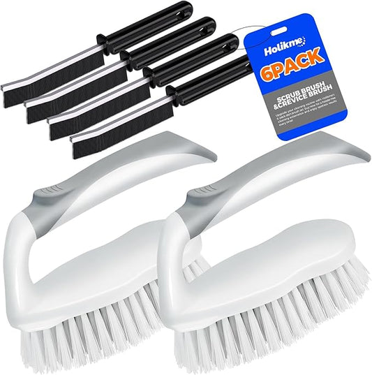 Scrub Brush - 6 Pack, Scrub Brushes for Cleaning, Heavy-Duty Scrub Brush, Stiff Bristles Cleaning Brush, for Kitchen, Bathtub, Floor and Wall Surfaces, Grey