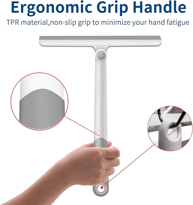 WONDAY Shower Squeegee for Glass Doors, 12" Long Handle Window Squeegee Cleaning Tool, Streak-Free Silicone Blade for Bathroom Mirror, High Windows, Car Windshield (2 Pack,Grey+Green)