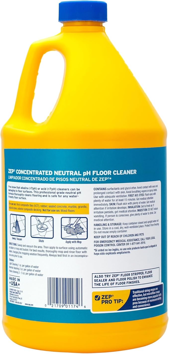 Zep Neutral PH Industrial Floor Cleaner - 1 Gallon - ZUNEUT128 - Concentrated Pro Trusted All-Purpose Floor Cleaner