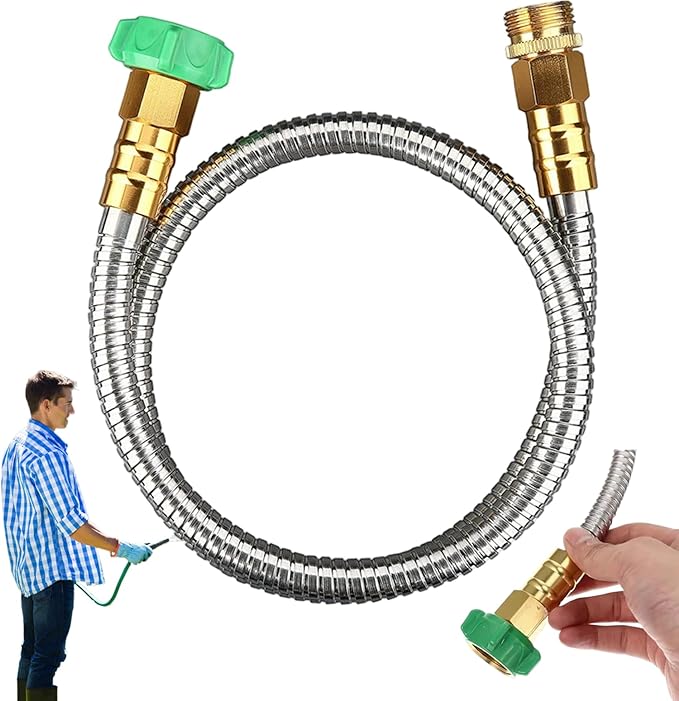 Garden Hose Extension 5ft Metal Hose with Nozzle-Flexible Portable & Lightweight Perfect for Outdoor Garden Watering Car Pet Cleaning