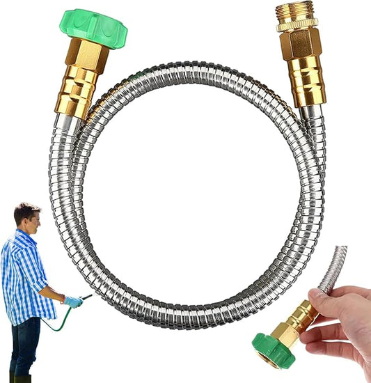 Garden Hose Extension 5ft Metal Hose with Nozzle-Flexible Portable & Lightweight Perfect for Outdoor Garden Watering Car Pet Cleaning