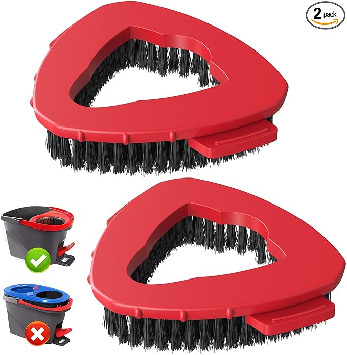 2 Pack 1-Tank Spin Mop Scrub Brush Head Replacement for O Ceda EasyWring 1-Tank System(Red), Hard Bristle Scrubber Brush for Floor Cleaning Accessories (Not Fit for RinseClean 2-Tank)