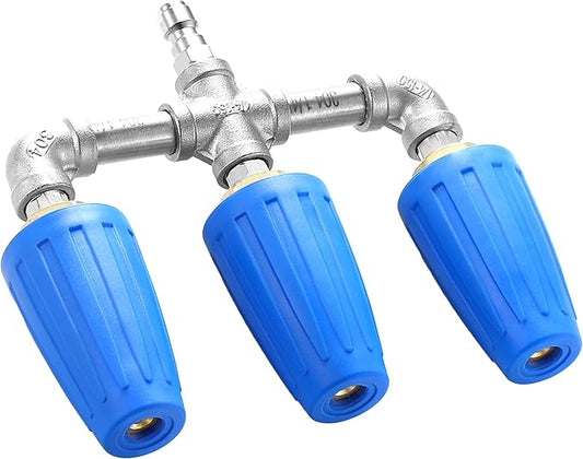 Triple Turbo Nozzle Pressure Washer, 3-in-1 Power Washer Turbo Nozzle with 1/4" Quick Connect, 360° Rotating Turbo Nozzle Tip- 4000 PSI, 4-6 GPM, 2.0 Orifice, Blue
