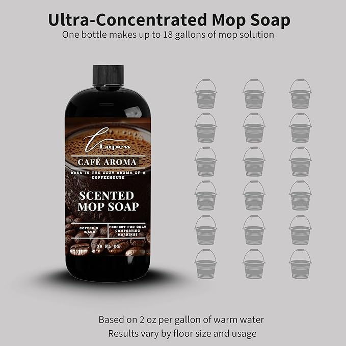 Luxury Floor Cleaner, Scented Mop Soap Concentrate | Hard Floor Cleaner for Tile, Vinyl, Laminate, LVP & Sealed Hardwood | Low-Foam, Streak-Free | 36 oz | Café Aroma