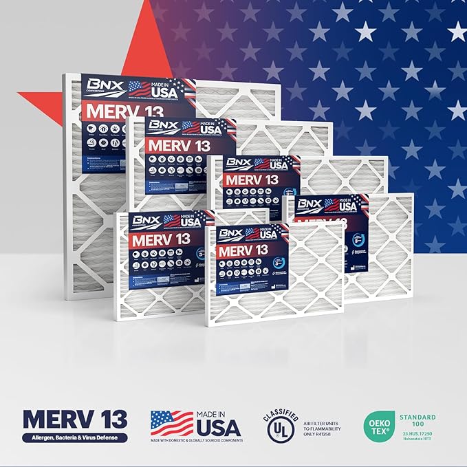 BNX TruFilter 16x24x1 Air Filter MERV 13 (12-Pack) - MADE IN USA - Electrostatic Pleated Air Conditioner HVAC AC Furnace Filters for Allergies, Pollen, Mold, Bacteria, Smoke, Allergen, MPR 1900 FPR 10