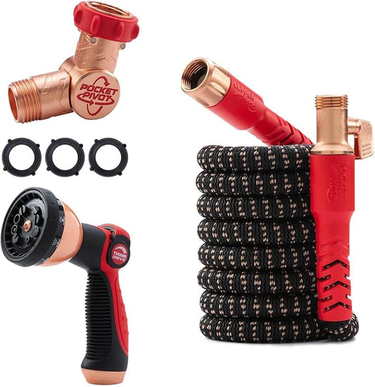 Pocket Hose Copper Head Expandable Garden Hose 25 ft with Pocket Pivot, No Tangles, AS SEEN ON TV, 360° Swivel, Tri-Tex Tubing, Force Field Jacket, Lead-Free, No-Kink, Anti-Burst w/APT