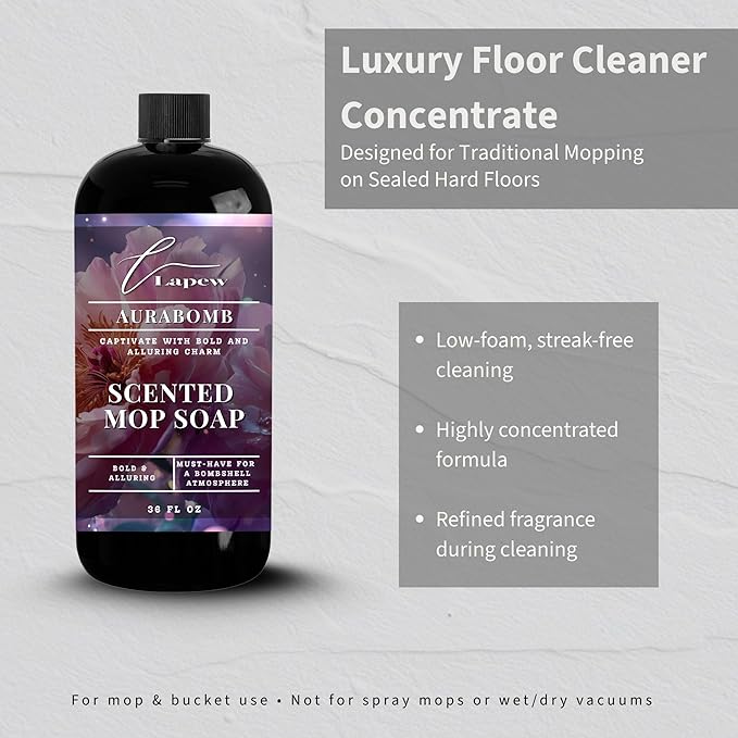 Luxury Floor Cleaners, Scented Mop Soap Concentrate | Hard Floor Cleaner for Tile, Vinyl, Laminate, LVP & Sealed Hardwood | Low-Foam, Streak-Free | 36 oz |Aurabomb