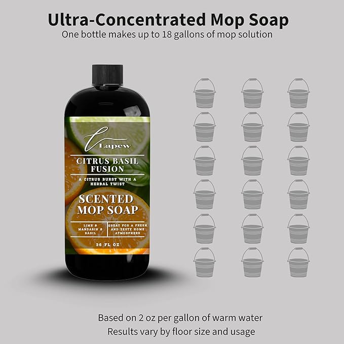 Luxury Floor Cleaner, Scented Mop Soap Concentrate | Hard Floor Cleaner for Tile, Vinyl, Laminate, LVP & Sealed Hardwood | Low-Foam, Streak-Free | 36 oz | Citrus Basil Fusion