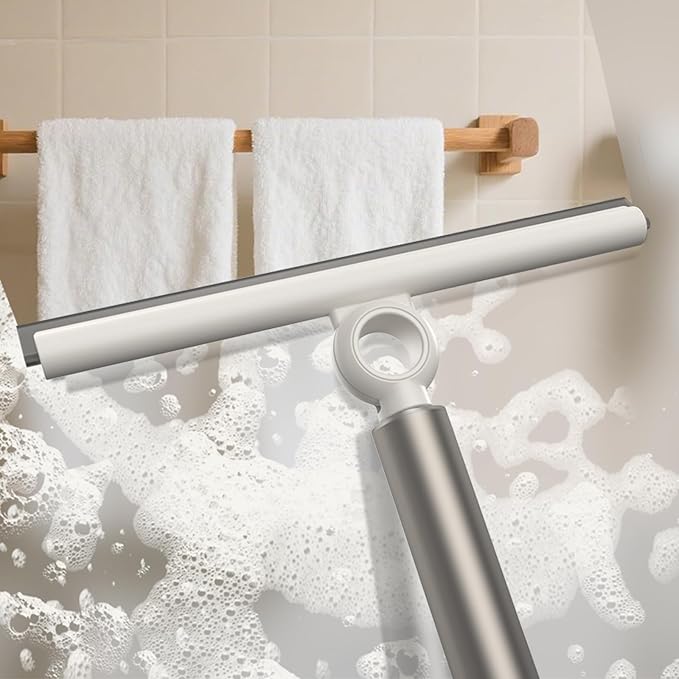 Extendable Shower Squeegee for Glass Doors, Shower Squeegee with 10-Inch Silicone Blade, Telescoping Handle for Windows and Shower Glass, Silver