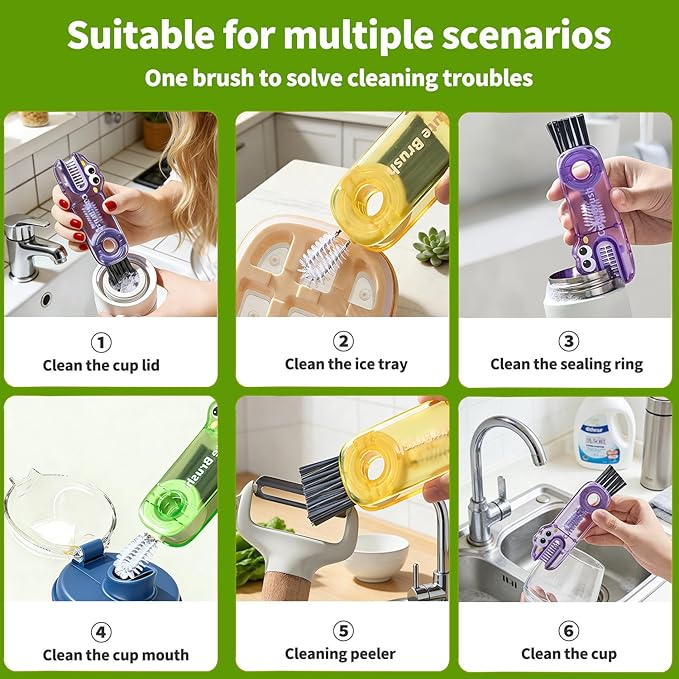 3 in 1 Cup Lid Gap Cleaning Brush Set, 3PCS Multifunctional Bottle Cleaning Brush, Cup Lid Gap Bottle Cleaner Home Kitchen Brush Tools Multicolor