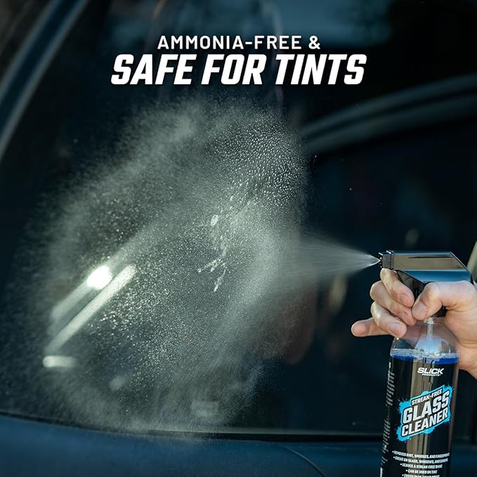 Slick Products Streak-Free Glass Cleaner – Ammonia-Free Window, Mirror, Chrome & Tint Cleaner – Removes Dirt, Smudges & Fingerprints – Ready-to-Use – 128 oz.