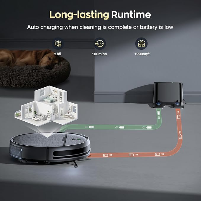 Robot Vacuum and Mop Combo with APP/Voice/Remote Control, 2 in 1 Vacuuming & Mopping Robot, Schedule, Strong Suction, Tangle-Free, Slim & Quiet, for Homes with Pets, Low Pile Carpet & Hard Floors
