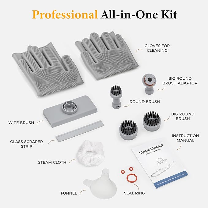 Steam Cleaner for Home, All-in-One Kit Handheld Steamer for Cleaning, 15s Heat-Up, Steam Adjustable, Suitable for Tile, Grout, Window, Bathroom, Kitchen, Fabric