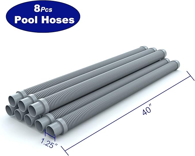 Poolvio Professional Swimming Pool Vacuum Cleaner Hose -1.5” 8 Piece Hoses for Pool Vacuum Extension/Replacement - Compatible with all Major Automatic Swimming Pool Cleaners