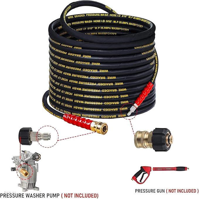 50 FT Pressure Washer Hose with 3/8" Quick Connect, 4000 PSI Kink Resistant High Tensile Wire Power Washer Hose