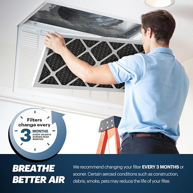 BNX TruFilter 20x20x1 MERV 12 Odor Defense (6-Pack) AC Furnace Air Filter with Activated Carbon - MADE IN USA - Pleated Air Conditioner HVAC AC Furnace Filters - Removes Odor, Mold, Bacteria, Smoke