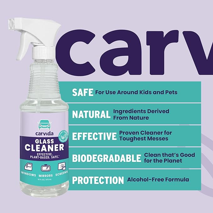 Glass Cleaner, Streak-Free Spray for Automotive Windows and Mirrors, 16oz