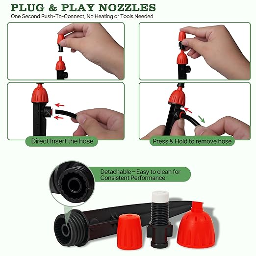 A ANLEOLIFE Automatic Drip Irrigation Kit 82.4FT with Water Timer, 8 Custom Programs & LCD Screen, Quick-Connect Tubing, Adjustable & 360° Bendable Nozzles for Raised Beds, Garden, Lawn