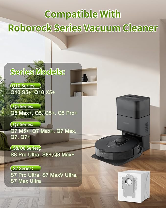 VBN 22 Packs Q10 Q7 Q5 Dust Bags for Roborock Q7 M5+, Q10 S5+/Q10 X5+, S8 Pro Ultra, S8+, Q7 Max+, Q5+, Q5 Max+, S7 Max Ultra,S7 Maxv Ultra and Q8 Max+ vacuum bag replacement, 3.6L