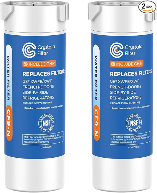 Crystala Filters Water Filter Compatible with XWFE (Built-in CHIP), Replacement for GE XWFE, XWF Refrigerator Water Filter Pack of 2