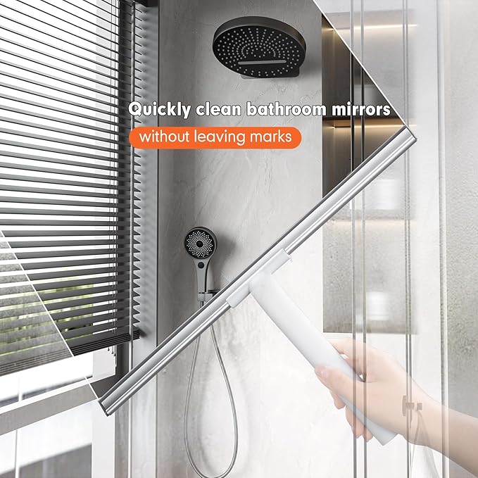 JOYBOS Rubber Floor Squeegee for Smooth Surface Concrete Floor, Tile Floor, Heavy Duty Garage Shower Floor Squeegee Broom for Removing Water, Commercial Scrubber Mop with Adjustable Long Handle (XL)