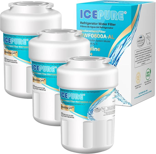 ICEPURE Alkaline RWF0600A-AL Refrigerator Water Filter Replacement for GE MWF, MWFA, MWFINT, MWFP, GWF, 46-9991, Kenmore® 9991, WFC1201, GSE25GSHECSS, GSH25JSDDSS, GSHS6LGBBHSS, Enhances PH, 3Pack