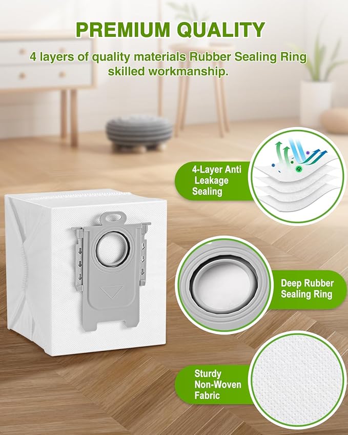 VBN 14 Packs Q10 Q7 Q5 Dust Bags for Roborock Q7 M5+, Q10 S5+/Q10 X5+, S8 Pro Ultra, S8+, Q7 Max+, Q5+, Q5 Max+, S7 Max Ultra,S7 Maxv Ultra and Q8 Max+ vacuum bag replacement, 3.6L