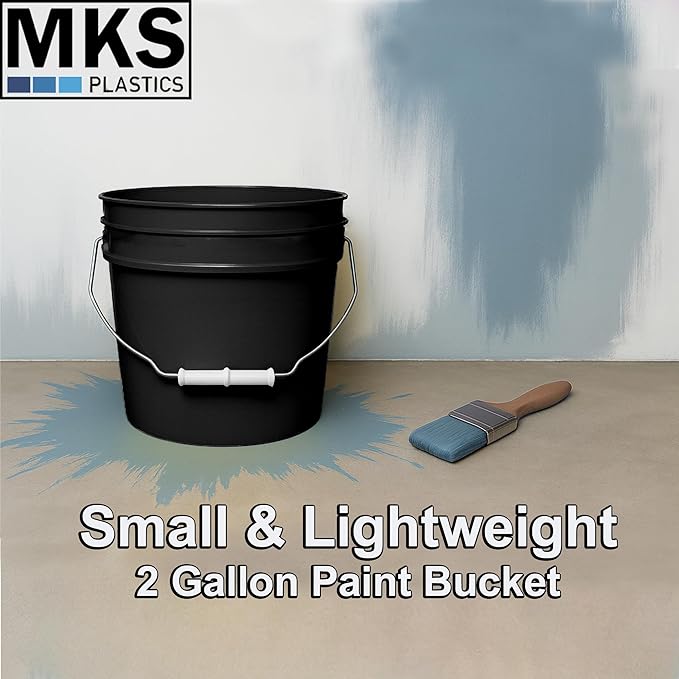 2-Gallon Bucket with Airtight Lid – Heavy-Duty Extra Durable Pail – Made in USA – Premium Quality HDPE – Food Grade – BPA Free – Metal Handle with Plastic Grip – Stackable – Multi-Use – Black, 6 Pack