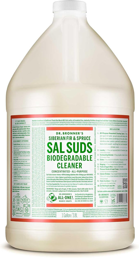 Dr. Bronner's - Sal Suds Biodegradable Cleaner (1 Gallon) - All-Purpose, Pine Cleaner for Floors, Laundry and Dishes, Concentrated, Cuts Grease and Dirt, Powerful Formula
