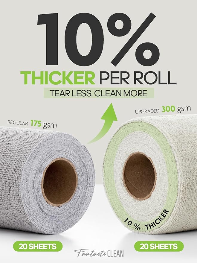 Fantasticlean Tear Away Dish Cloth - 40 Sheets - 10'' by 10'', Reusable Washable Kitchen Towel Rolls, Super Absorbent and Thick Microfiber Cleaning Cloths (2 Rolls of Beige and MossGreen)
