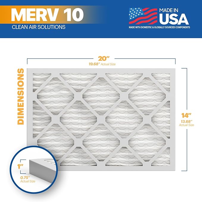 BNX TruFilter 14x20x1 MERV 10 (4-Pack) AC Furnace Air Filter - MADE IN USA - Pleated Air Conditioner HVAC AC Furnace Filters - Removes Odor, Mold, Bacteria, Smoke