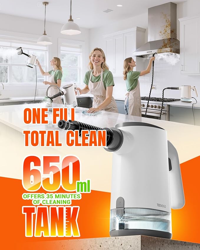 Handheld Steam Cleaner, Pressurized 15s Instant Heat Steam Cleaner for Home, Upgrade 650ML Tank, Lightweight Portable Steamer for Cleaning Kitchen, Grout, Furniture, Couch, Car and Bathroom